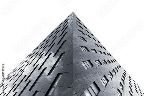 Bottom view of modern office building isolated on white background