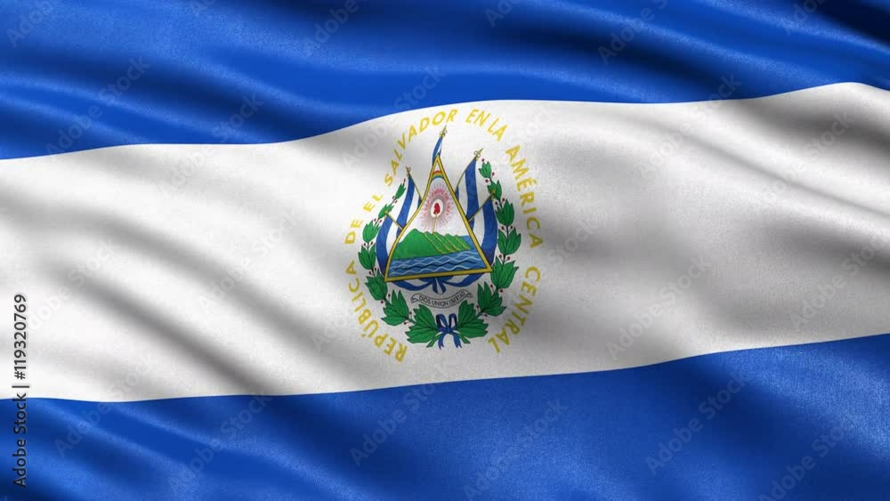 Seamless loop of El Salvador flag waving in the wind. Realistic loop with highly detailed fabric. 