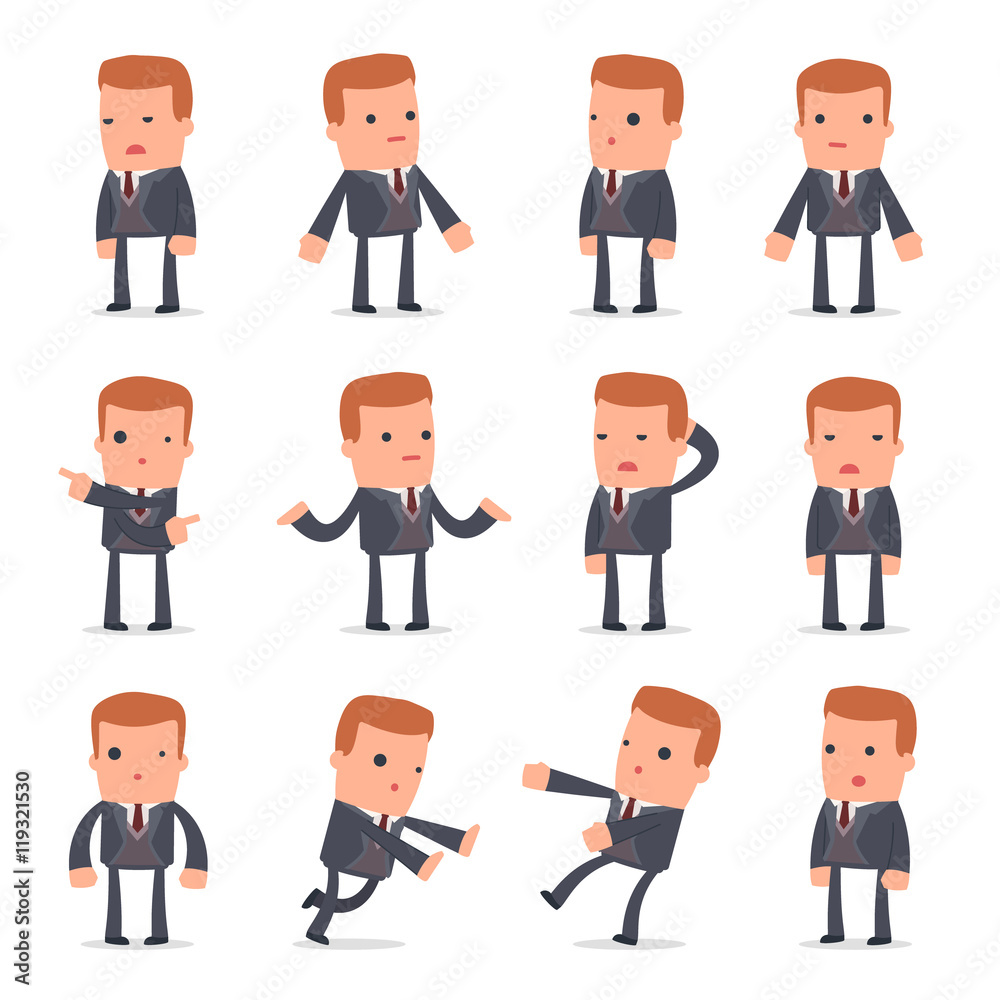 Set of Сonfused and Sad Character Rich man in ignorance poses Set of Сonfused and Sad Character Rich man in ignorance poses