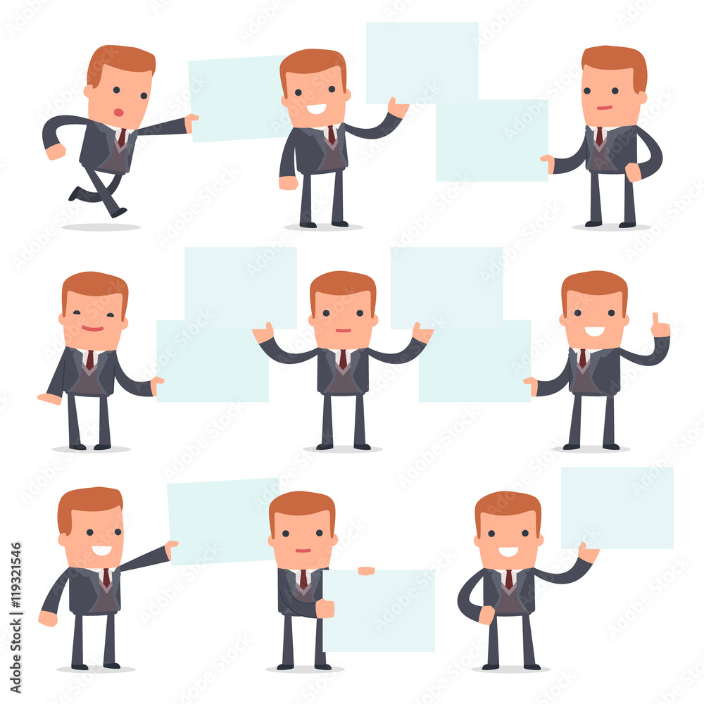 Set of Funny and Cheerful Character Rich man holds and interacts