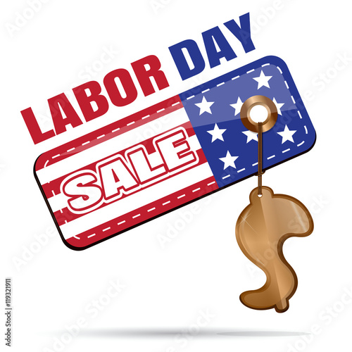 Labor Day Sale. Tag with gold trinkets in the shape of a dollar. Vector illustration isolated on white background