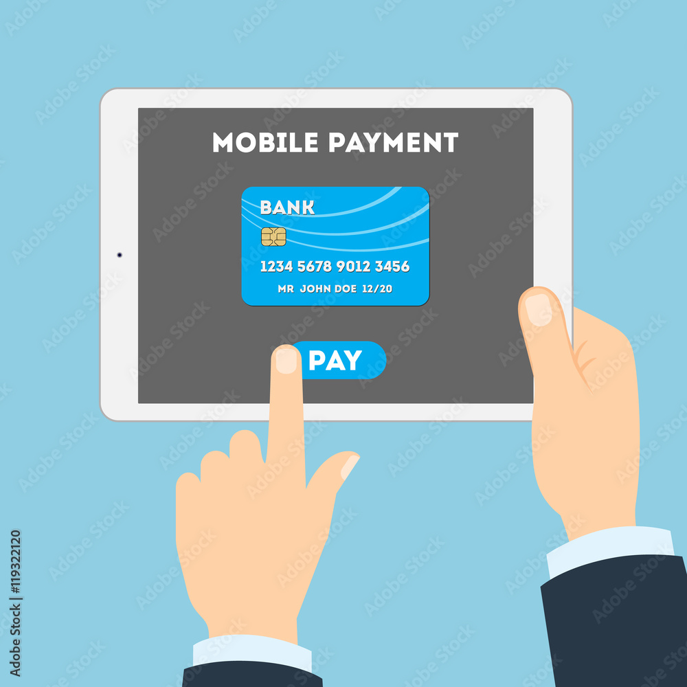 Mobile payment concept. Easy transaction with mobile banking. Credit card in tablet. Payment through internet. Mobile payment concept. Easy transaction with mobile banking. Credit card in tablet. Payment through internet.