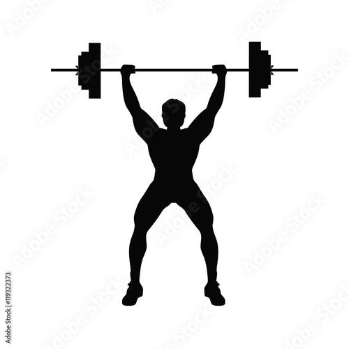 Man doing weight lifting. Isolated black silhouette of a man doing weight lifting on white background. Healthy lifestyle.