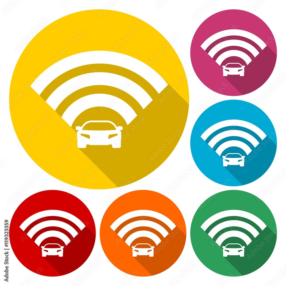 The Connected Car. Smart car icon with wireless connectivity symbol The Connected Car. Smart car icon with wireless connectivity symbol