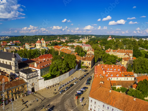 AERIAL. Old Town in Vilnius, Lithuania: the Gate of Dawn photo