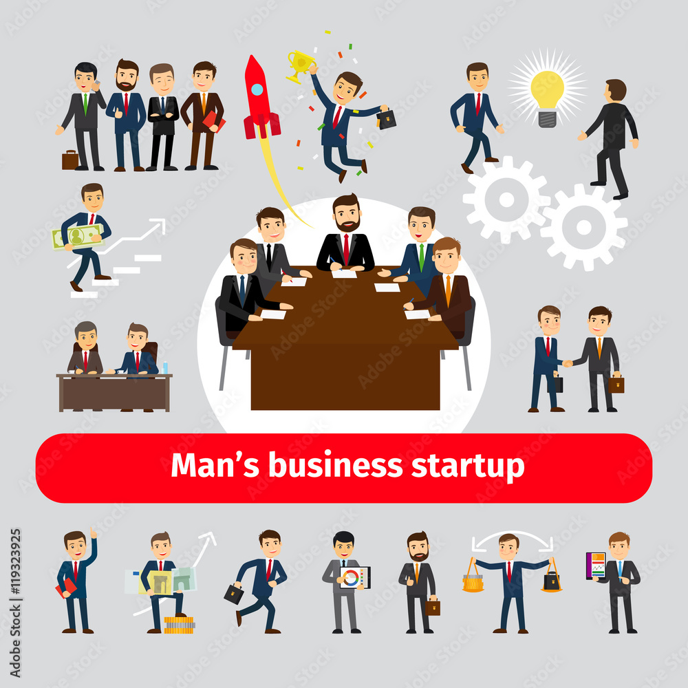 Flat startup concept with business people. Team creative activity vector illustration Flat startup concept with business people. Team creative activity vector illustration