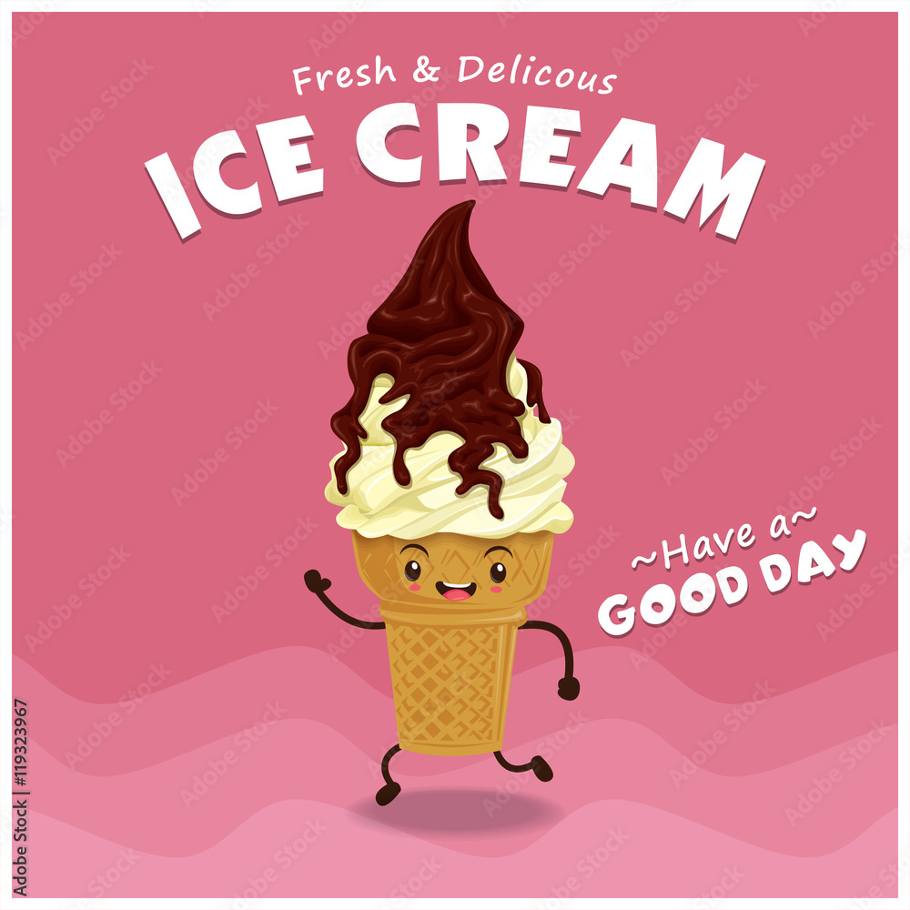 Vintage Ice cream poster design with vector ice cream character. Stock  Vector | Adobe Stock