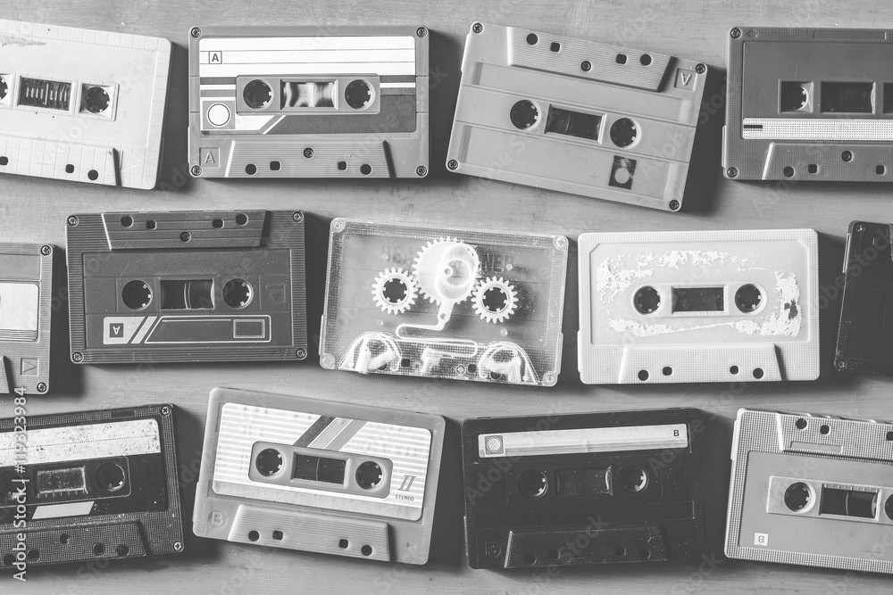 Obraz premium Vintage black and white of old cassette tapes