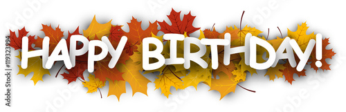 Happy birthday banner with leaves.