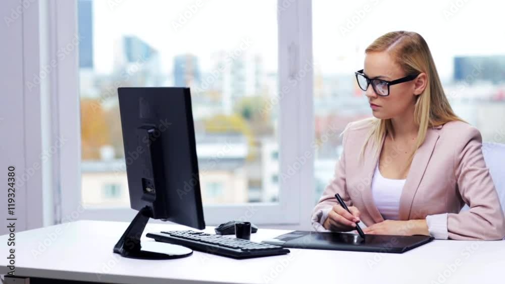 businesswoman or designer drawing with pen tablet businesswoman or designer drawing with pen tablet
