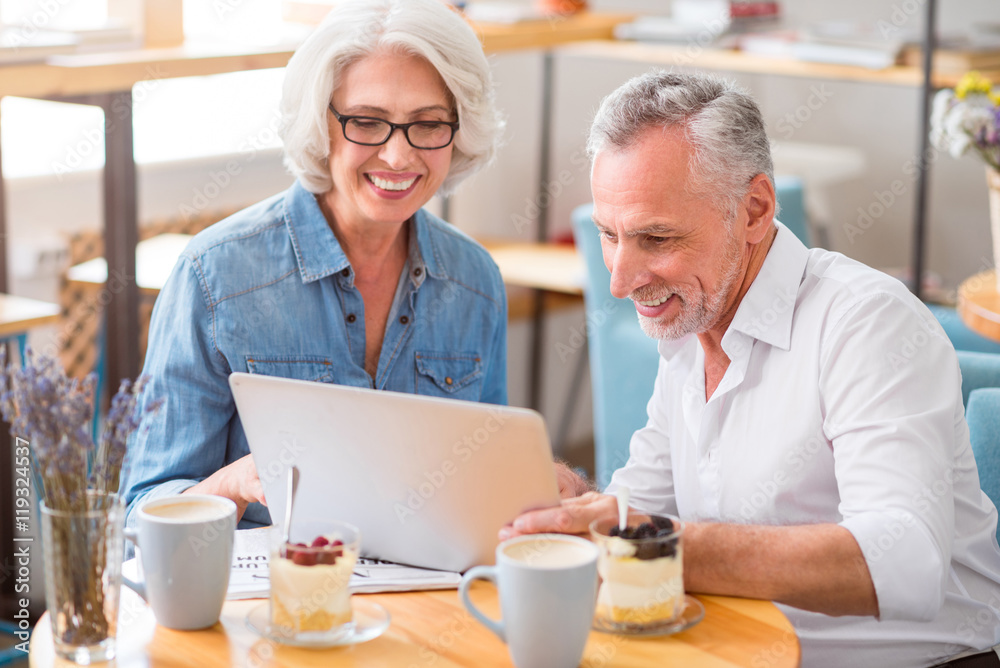 Joyful senior couple using laptop Joyful senior couple using laptop