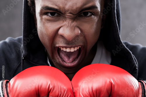 Enraged African American boxer