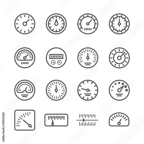 Meter manometers speed clock measure line vector icons