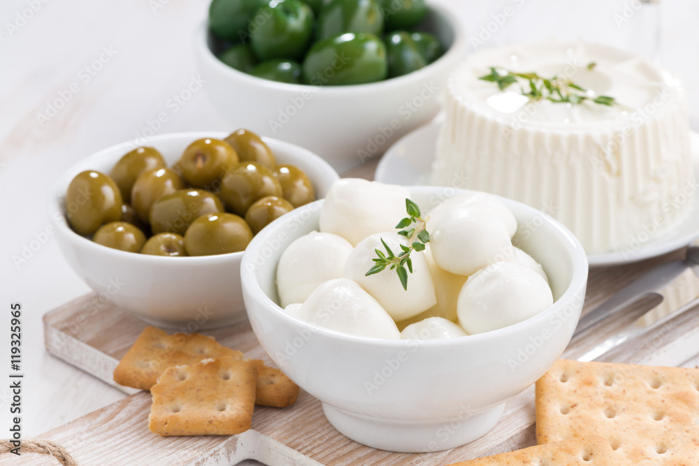 soft cheeses, crackers and pickles, horizontal soft cheeses, crackers and pickles, horizontal