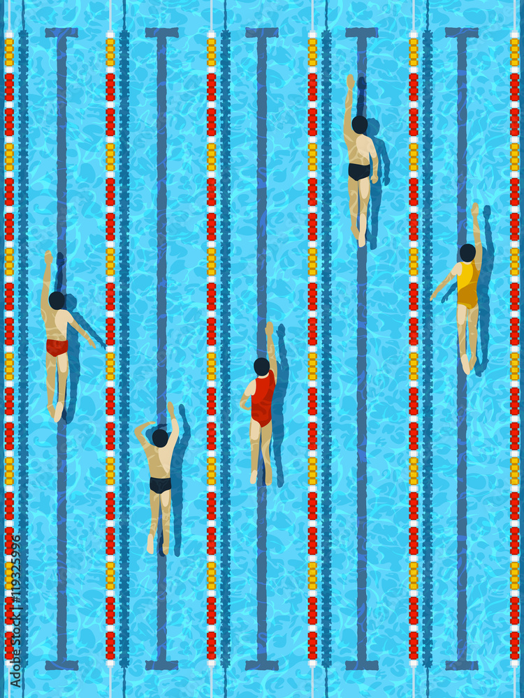 Top view swimming pool with athlete swimmers vector Top view swimming pool with athlete swimmers vector