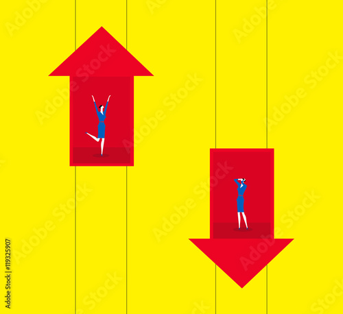 An upward, a downward. / Two elevators, one up and one down.