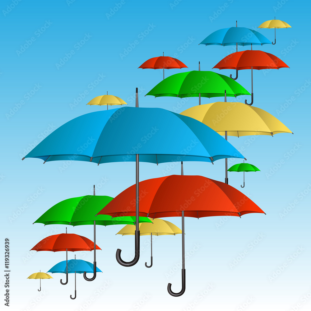 Vector colorful umbrellas flying high