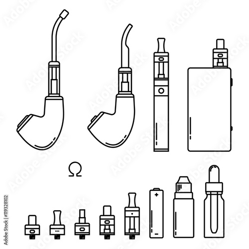 Illustration of electronic cigarette. Isolated on white devices for vape.