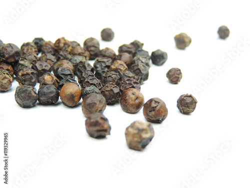Peppercorns, isolated on white background.