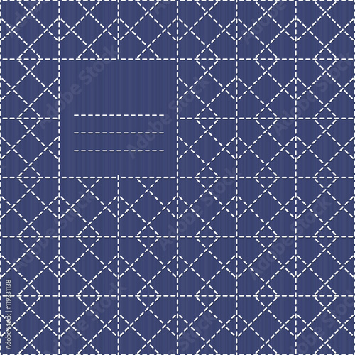 Text frame with rhombs. Sashiko motif. Can be used as seamless pattern. Copy space for text. Abstract backdrop. Traditional Japanese Embroidery Ornament. Endless background. Monochrome.