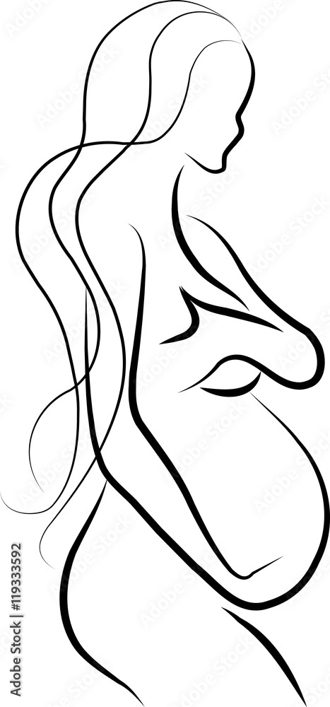 Pregnant woman black contour on white, vector illustration Pregnant woman black contour on white, vector illustration