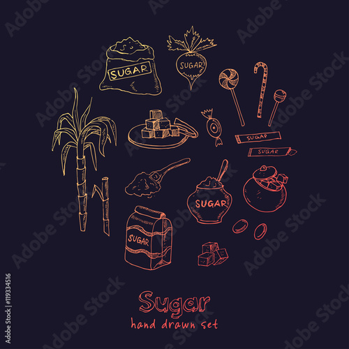 Doodle Set of sugar products Vector illustration