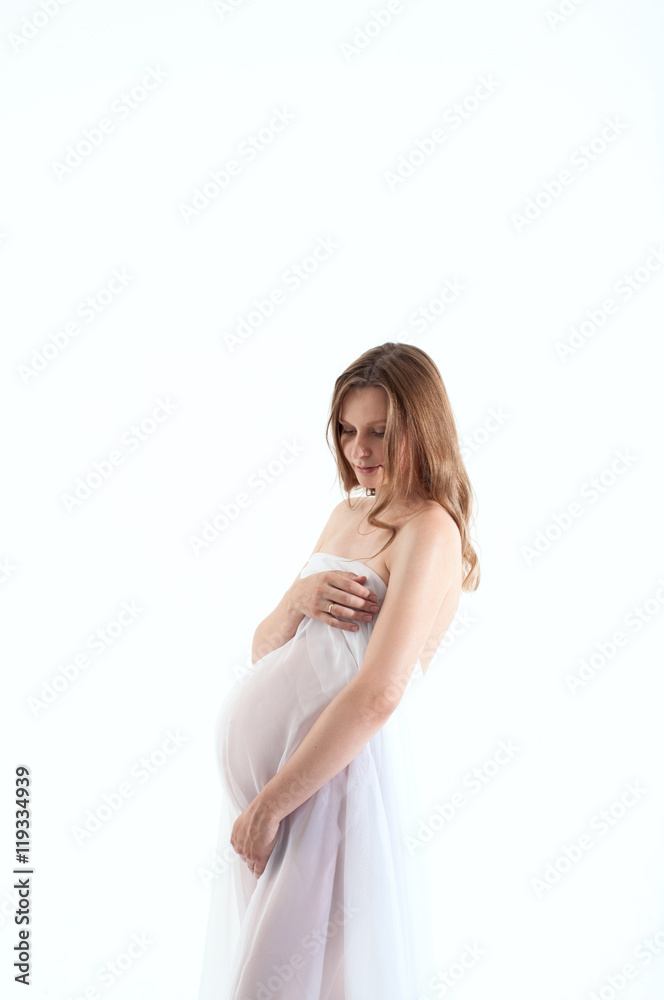 pregnant woman is sheltered white tulle pregnant woman is sheltered white tulle