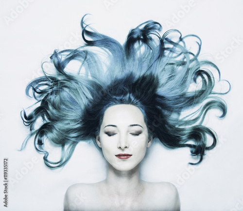 Tableau sur toile Beautiful woman with blue hair