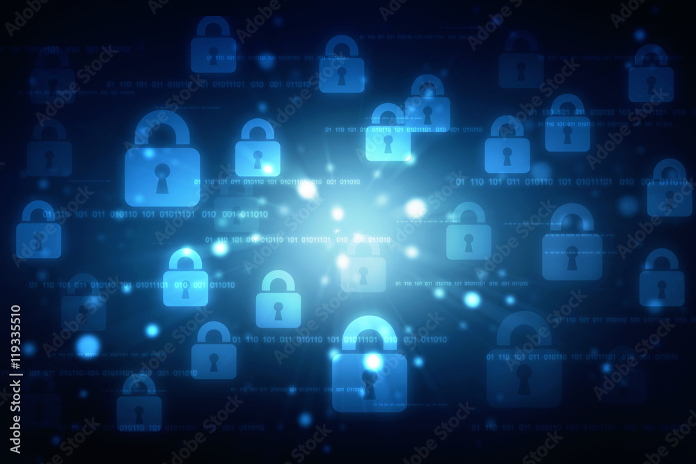 Obraz premium Security concept: Lock on digital screen, contrast, 3d render