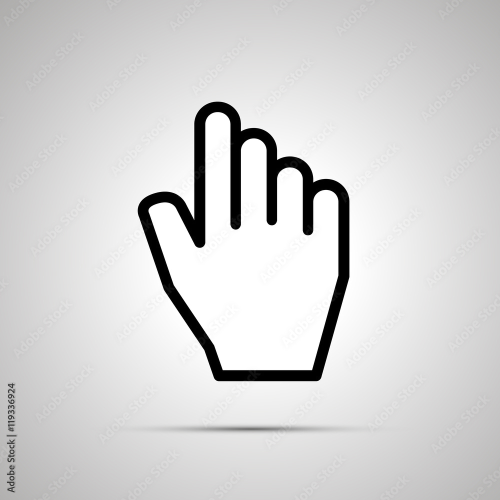 White computer cursor in hand shape, icon with shadow White computer cursor in hand shape, icon with shadow