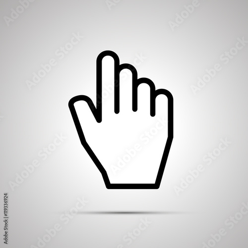 White computer cursor in hand shape, icon with shadow