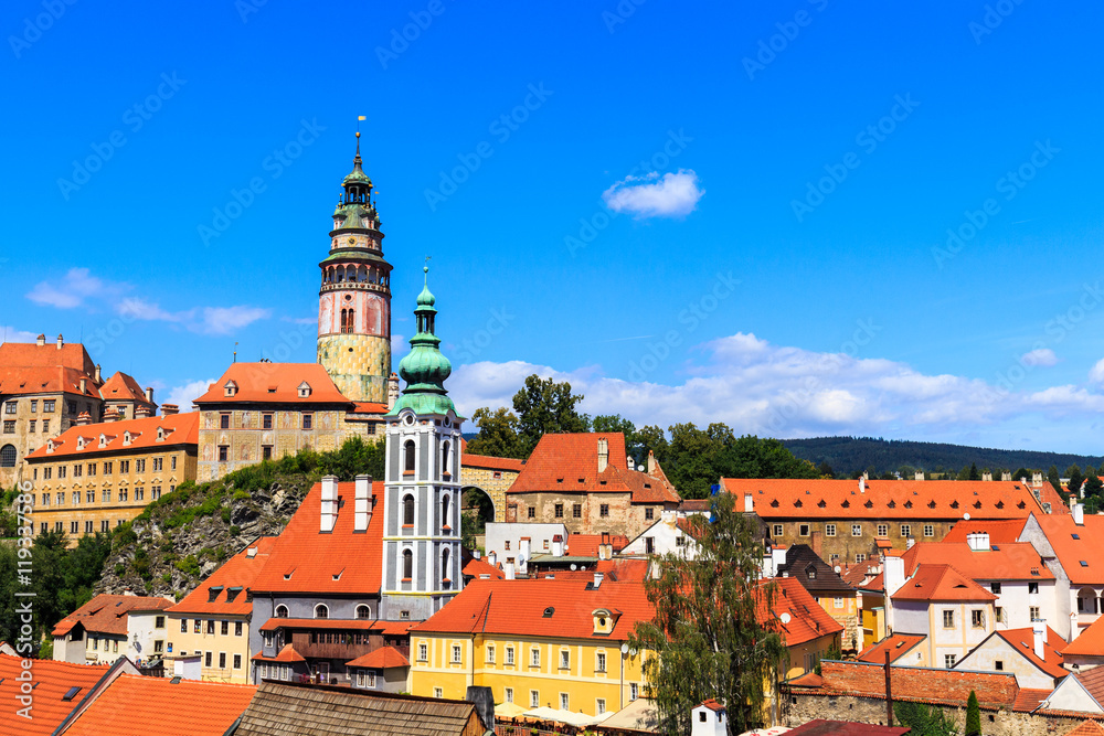 view to church and castle in Cesky Krumlov, Czech republic