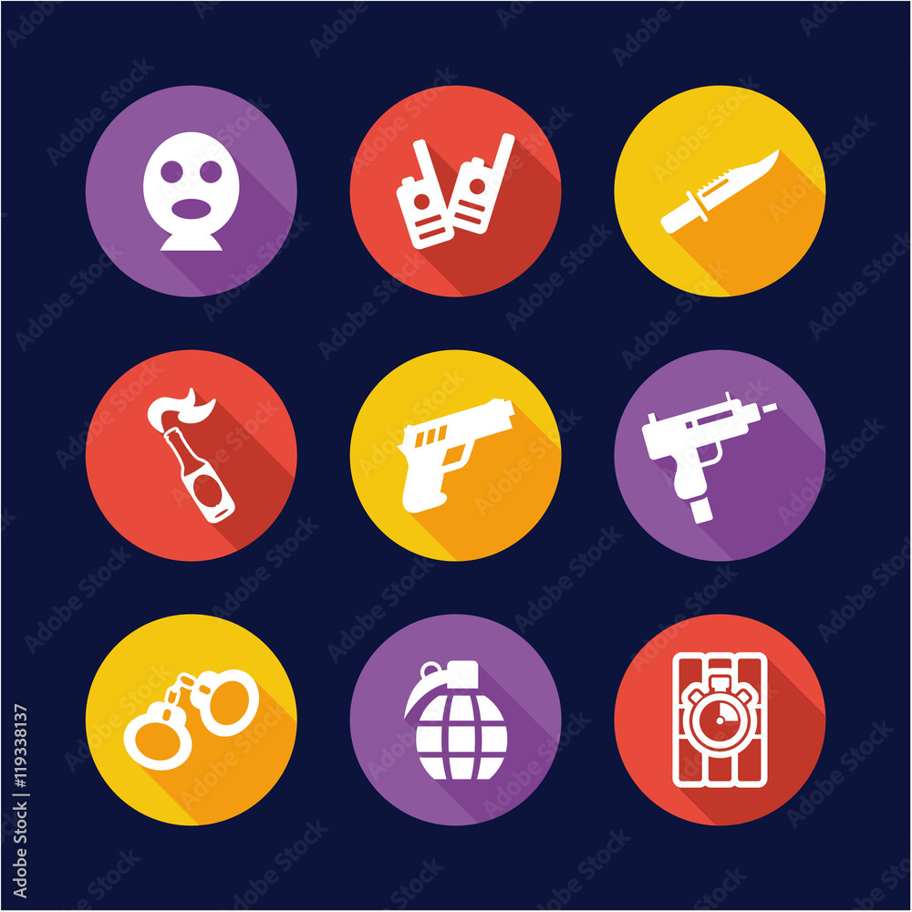 Terrorist Icons Flat Design Circle