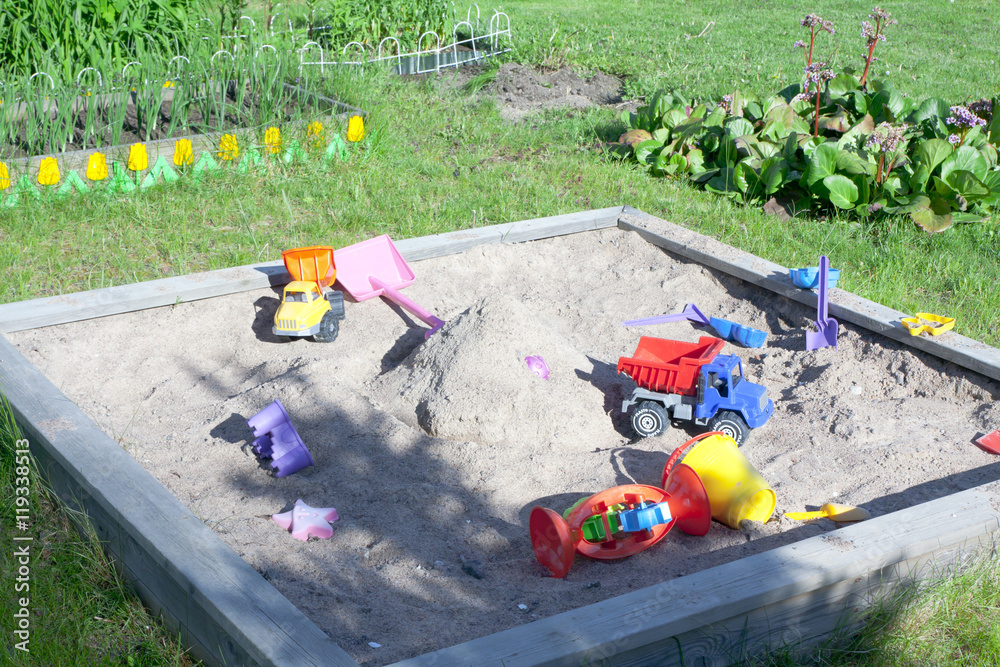 Wooden sandpit in the garden