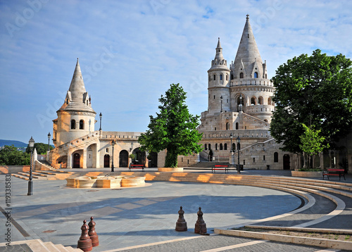 View of Fisherman's Bastion with a nice morning sunlight in Buda photo