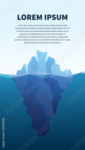 Big iceberg in the sea, concept illustration, banner with text template