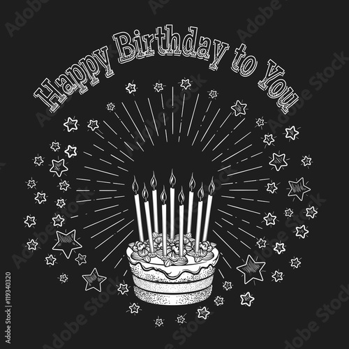 Vintage birthday cake chalkboard greeting card template vector illustration