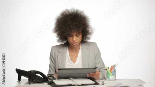 businesswoman using electronics