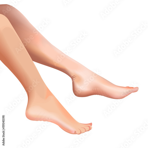 Vector illustration of female feet isolated on white background realistic