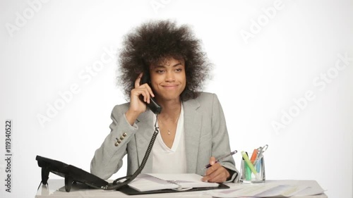 Angry secretary answering the phone