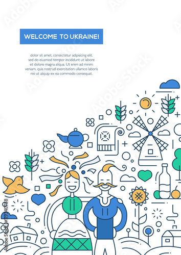 Welcome to Ukaine- line design brochure poster template A4