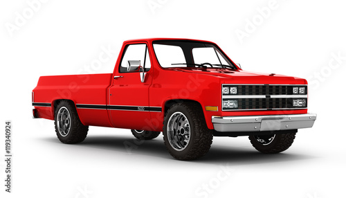 Red pickup truck isolated on white 3d photo