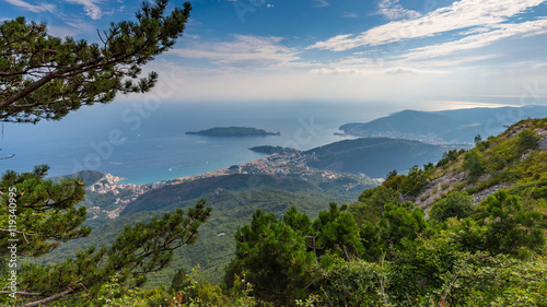 Landscape of the coastline of Budva Riviera from the mountain.