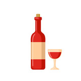 Red Wine Bottle with Glass Icons in flat style.