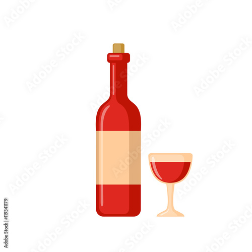 Red Wine Bottle with Glass Icons in flat style.