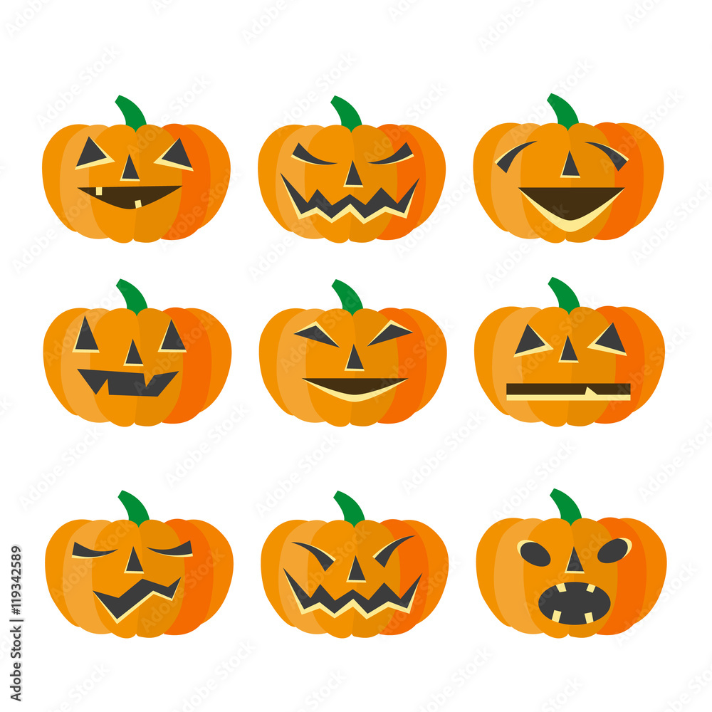 Halloween pumkin vector orange icons set