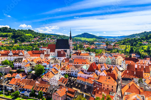 View of old Bohemian city Cesky Krumlov, Czech Republic. UNESCO World Heritage Site