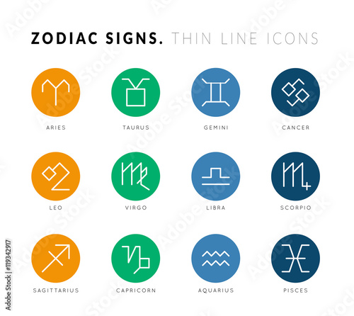 Zodiac signs. Thin line vector icons