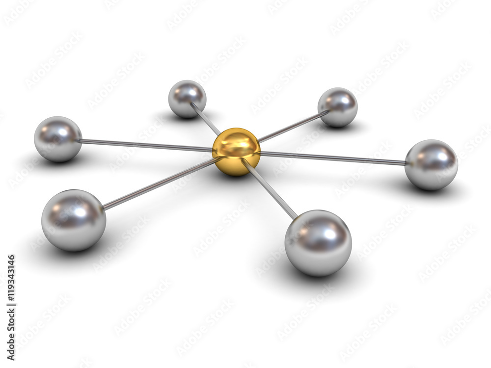 3d network structure concept with gold sphere in the center isolated on white background with shadow 3D rendering 3d network structure concept with gold sphere in the center isolated on white background with shadow 3D rendering