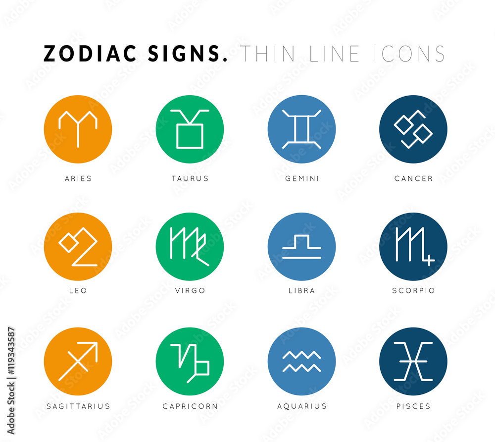 Zodiac signs. Thin line icons